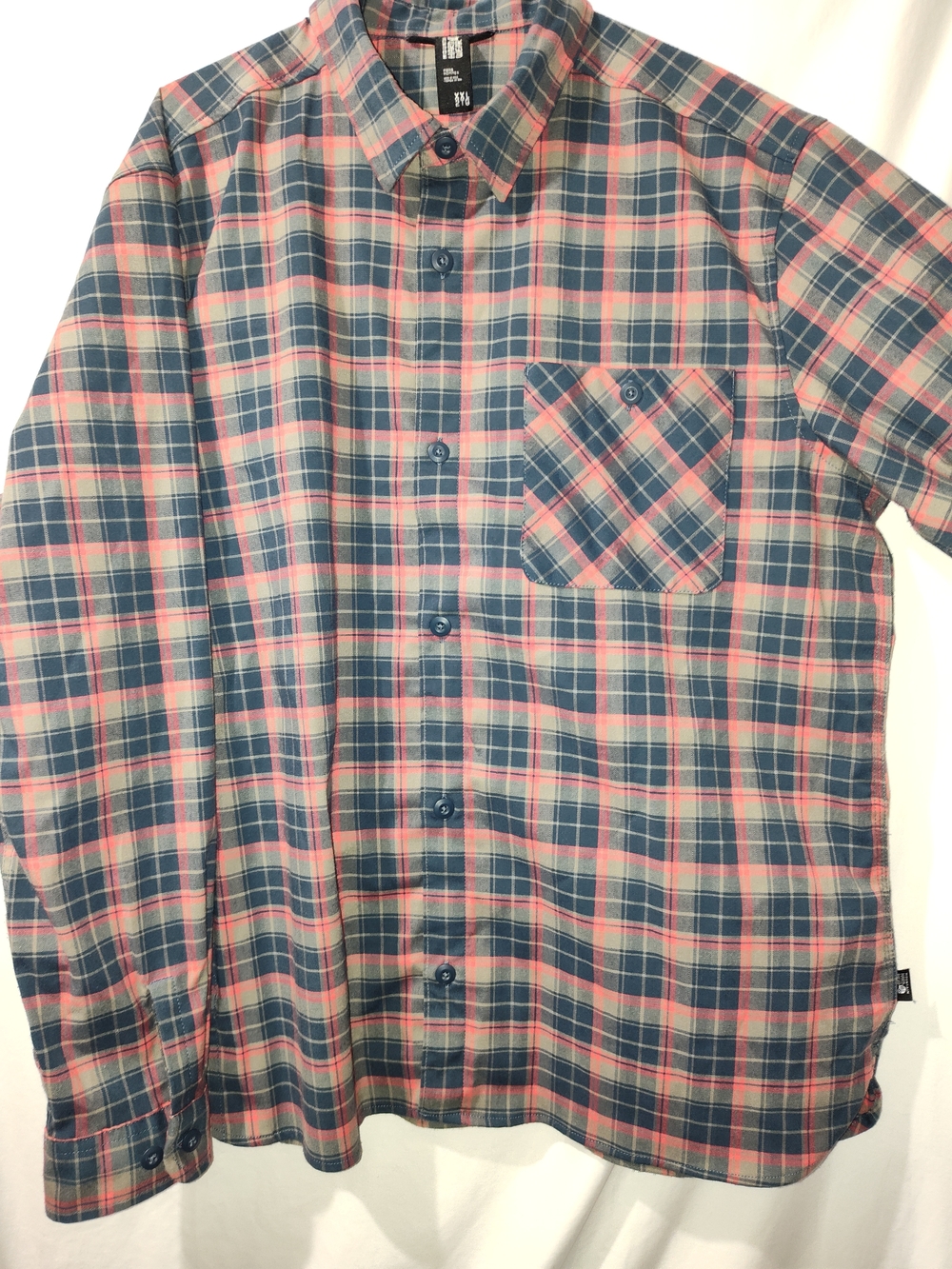 Mountain Hardwear Men's Plaid Button-Down Shirt in Blue and Pink